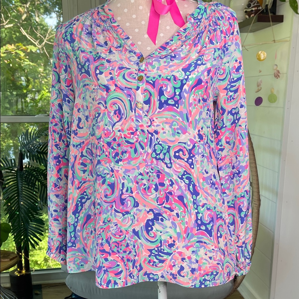 Lilly Pulitzer Elsa La Playa silk blouse size small